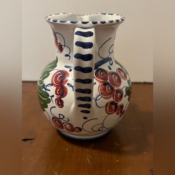 La Vecchia Faenza Pitcher & Creamer Set. Handpainted In Italy. Grapes & Flowers - Picture 4 of 14